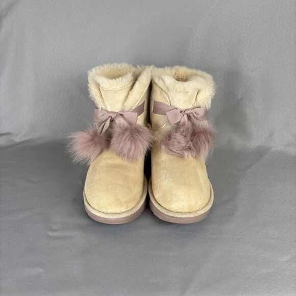 Womens 8 Ugg Boots Gita Powder Cream Purple Pompoms gorgeous RARE (Some Wear) - Picture 3 of 16